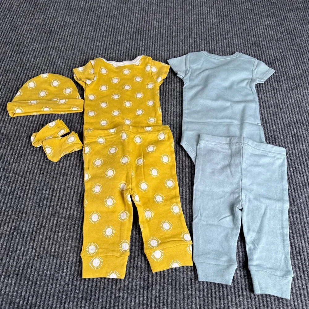 The Peanutshell 0-3M Baby Outfit Lot 6pc Sun Rainbow Bodysuits Pants Hat Mittens